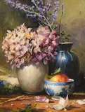 Mat Grogan, Still Life - Flowers and Fruit, oil on board