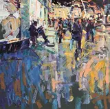 Arthur K. Maderson, Buskers, St. Patrick's Street, Cork, mixed media on board