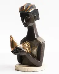 Merce Canadell, Girl with Cockeral, bronze on stone base