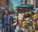 Flower Sellers, Grafton Street by Norman Teeling, oil on board, sold Mar 2020