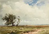 Wycliffe Egginton, Sheep on Windswept Pasture, watercolour