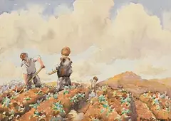 Patric Stevenson, Earthing up Spuds, watercolour