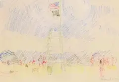 Lifeguard Strand, Long Island by Hector McDonnell, 1997, mixed media drawing, offered Mar 2020