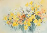 M.A. Mueller, Bank of Flowers, watercolour