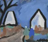 Returning to the Village by Markey Robinson, gouache on board, sold Jan 2020