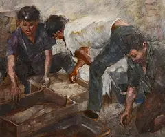 Sorting the Catch by S. Perello, oil on canvas, sold Jan 2020