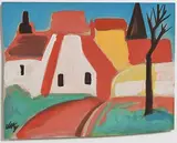 Red Roofs by Markey Robinson, gouache on board, sold Jan 2020