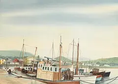 Tom Roche, Boats in the Harbour, watercolour