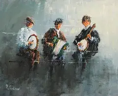 Peadar Jackson, Trad Session, oil on canvas board