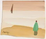 Waiting by the Shore by Markey Robinson, gouache on card, sold Jan 2020