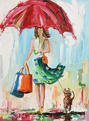 Shopping by Lorna Millar, acrylic on board, sold Jan 2020