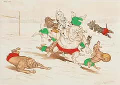 Boris O'Klein, Le Rugby, handcoloured etching