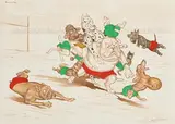 Boris O'Klein, Le Rugby, handcoloured etching