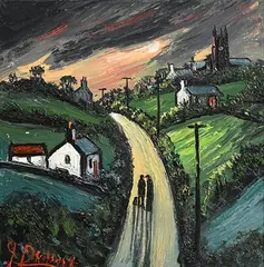 James Downie, Roadside Chat, oil on canvas