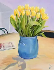 Noella Manley, Hidden Messages, Golden Tulips, oil on linen