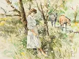 Gordon King British, Pensive Moments, watercolour
