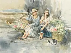 Gordon King British, Taking a Break, watercolour
