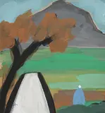 Shawlie by the Cottage by Markey Robinson, gouache, sold Jan 2020