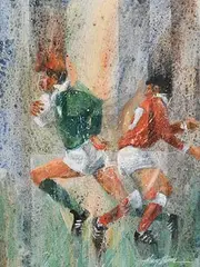 Henry Dunne, Ireland V's Wales, mixed media on card