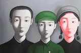20th Century Chinese School, Three Heads, oil on board
