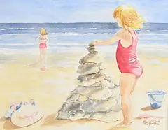 Marjorie Donoghue, Playing on the Beach, 1998, watercolour