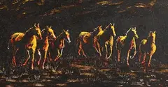 Martin McCormack, The Herd at Sunset, mixed media on board