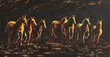 Martin McCormack, The Herd at Sunset, mixed media on board