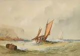19th Century English School, Fishing Fleet, watercolour