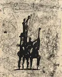 Edward Delaney, Hunters II, 1969, mixed media on paper