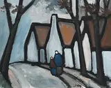 Returning to the Village by Markey Robinson, gouache on board, sold Jan 2020