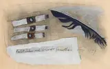 Tony O'Malley, Paint Tubes with Crow's Feather, 1979, gouache and conte crayon