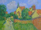 Coming Home from Mass by Desmond Carrick, oil on canvas board, sold Jan 2020