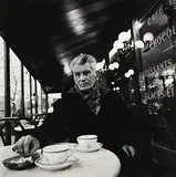 Samuel Beckett photographed in Cafe, Boulevard St Jacques, Paris by John Minihan, 1985, silver gelatin print, sold Jan 2020