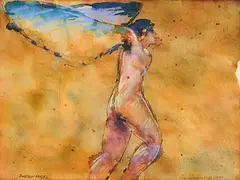 Guardian Angel by Charles Harper, 2000, mixed media on paper, sold Jan 2020