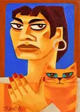 Girl with Ginger Cat by Graham Knuttel, oil on canvas, sold Jan 2020