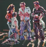 Arthur K. Maderson, Figures Against Evening Light, mixed media on board