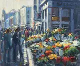 Norman Teeling, Flower Sellers, Grafton Street, oil on board