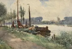 William Kay Blacklock, The Moorings, 1905, watercolour