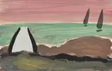 Sailing by the Shore by Markey Robinson, gouache, sold Jan 2020