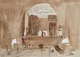 Seán O'Sullivan, Elegant Interior with Seated Figures, pencil, ink & wash