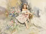 Gordon King British, The Flower Seller, watercolour