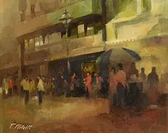 Patrick Cahill, Bewley's, Grafton Street, oil on board