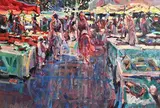 Arthur K. Maderson, The Night Market, Le Vigan, France, mixed media on board