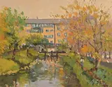 Liam Treacy, Canal at Mount Street, Dublin, oil on canvas