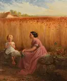 Edward Sheil, Making Daisy Chains at the Corner of a Cornfield, 1857, oil on canvas