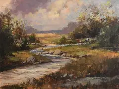 George Gillespie, Cattle Grazing by the Stream, oil on canvas