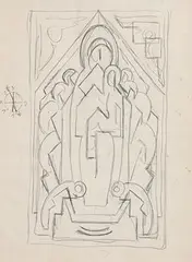 Mainie Jellet, The Virgin and Child Enthroned and Flanked by Angels, pencil drawing