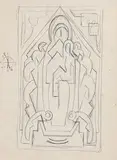 Mainie Jellet, The Virgin and Child Enthroned and Flanked by Angels, pencil drawing