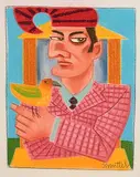 Graham Knuttel, Mr Punch and Bird, pastel