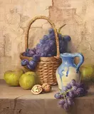 Robert Chailloux French, Basket, Grapes, Apples and Walnut, oil on canvas